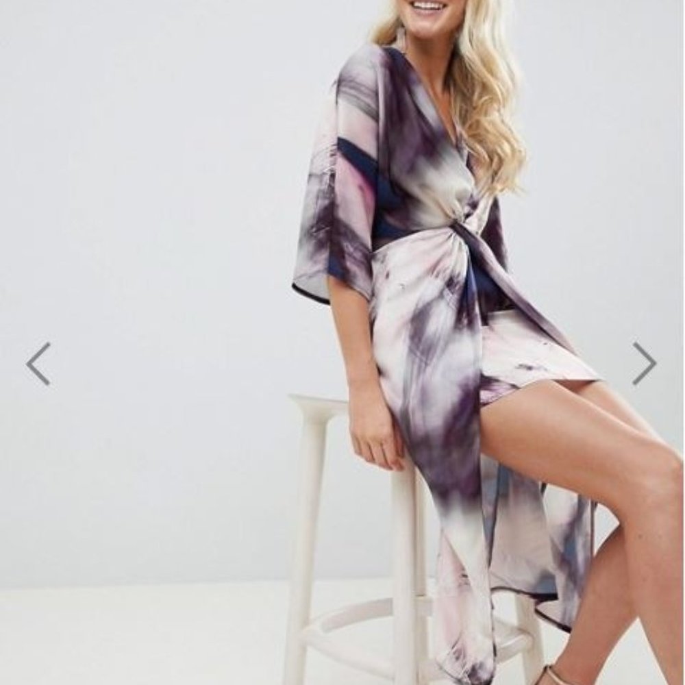 ASOS knot front kimono midi dress in abstract
